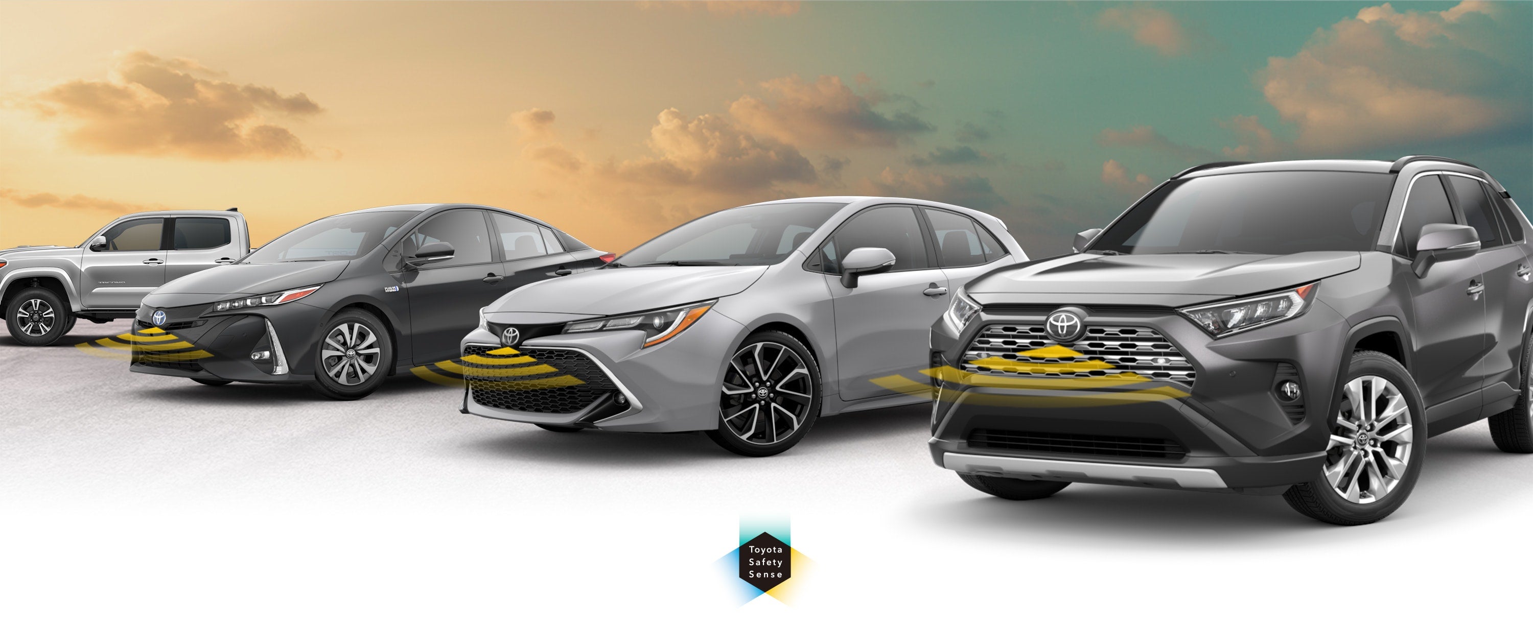 Toyota Safety Sense: Designed for Safety. Options shown on Toyota models including RAV4, Tacoma, and Camry, available now at Janzen Toyota in Stillwater OK.